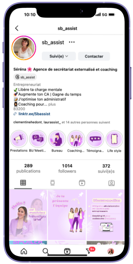 Profil avant refonte — assistante administrative et coach